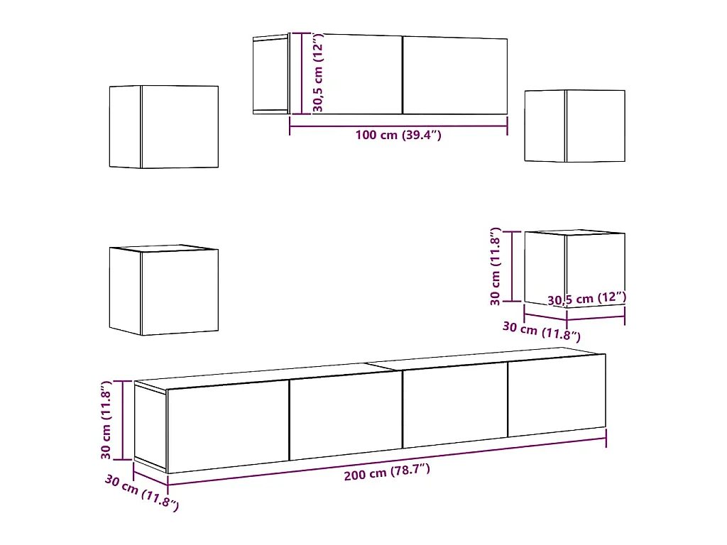 Ensemble de meubles TV 7 pcs Gris béton Bois d'ingénierie
