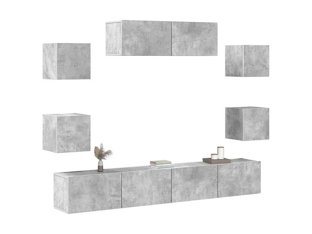 Set di Mobili Porta TV 7 pz Grigio Cemento in Legno Multistrato