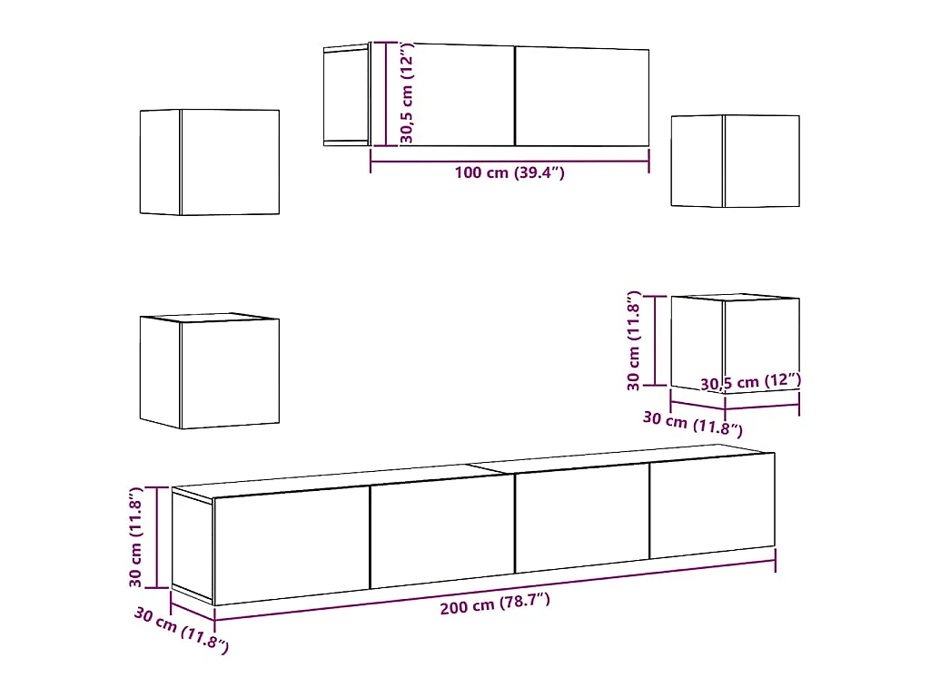 7-tlg. TV-Schrank-Set Betongrau Holzwerkstoff