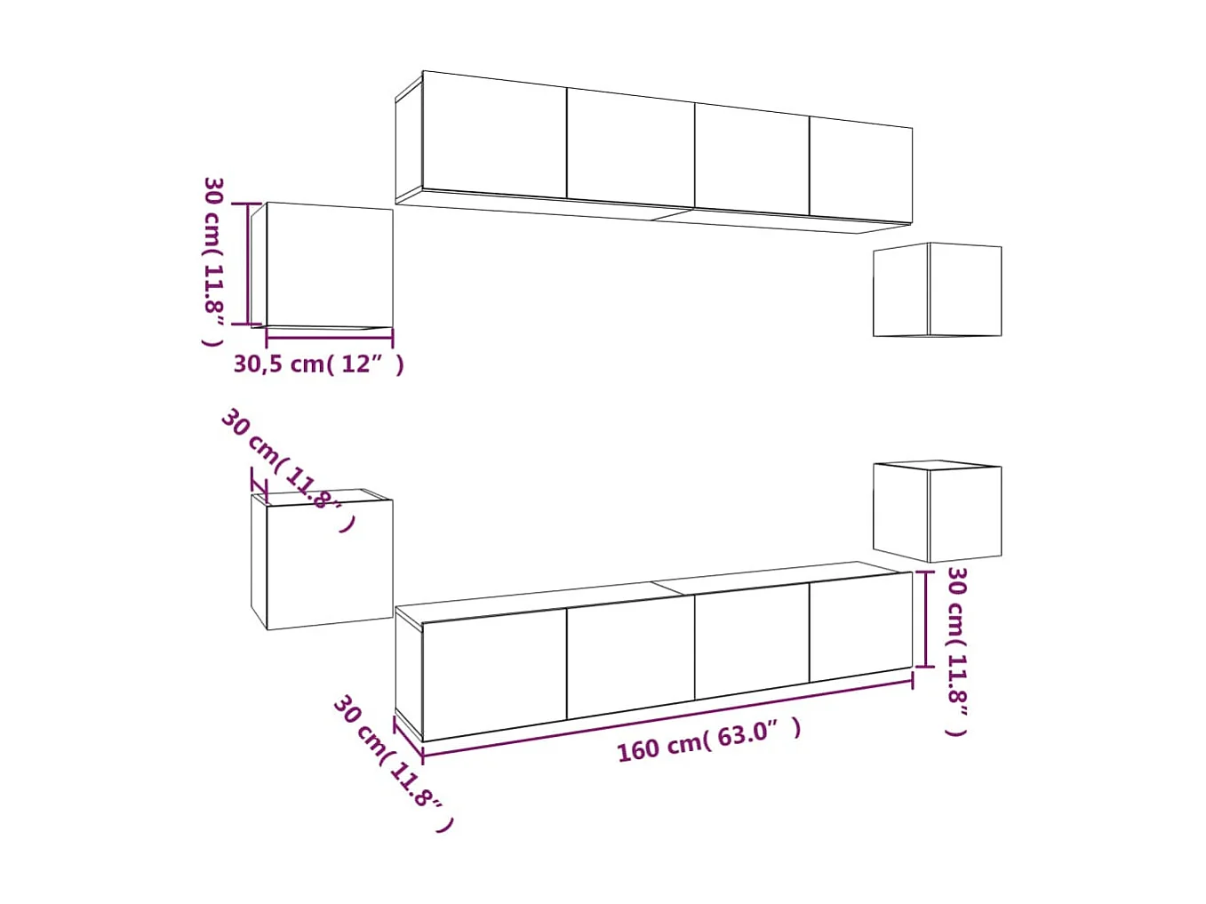 Ensemble de meubles TV 8 pcs Gris béton Bois d'ingénierie