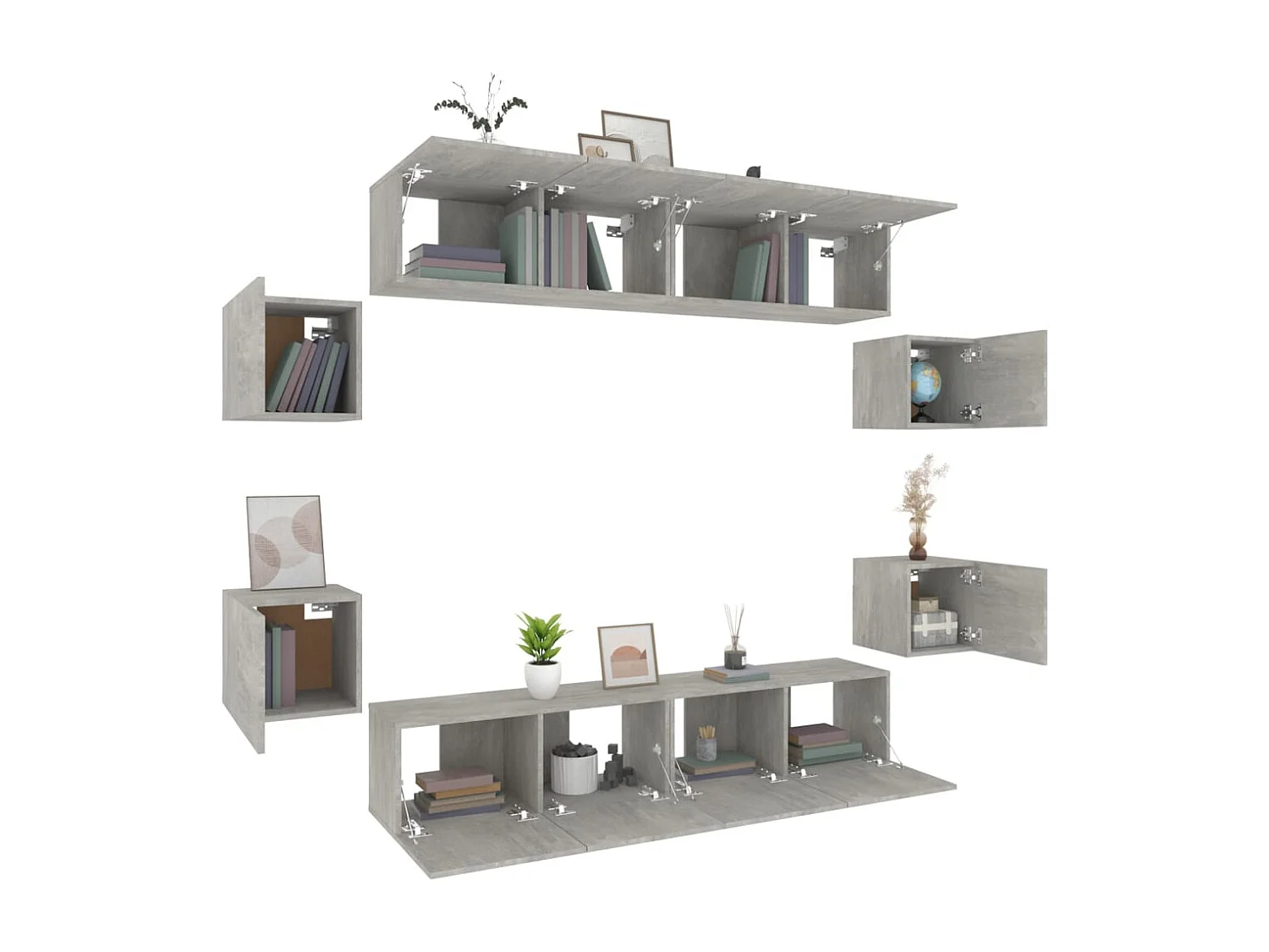 Ensemble de meubles TV 8 pcs Gris béton Bois d'ingénierie