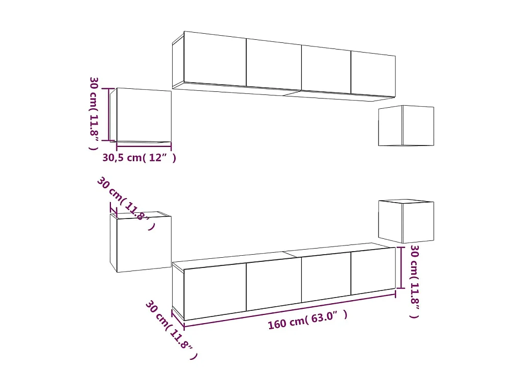 Conjunto móveis de TV 8 pcs madeira processada cinzento cimento