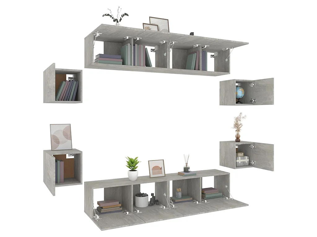 Conjunto móveis de TV 8 pcs madeira processada cinzento cimento