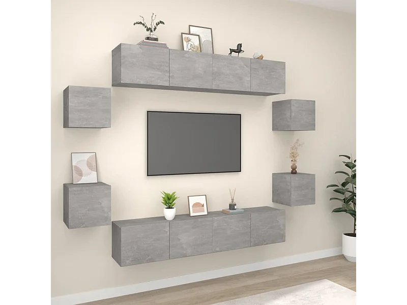Set de muebles de TV 8 pzas madera contrachapada gris hormigón