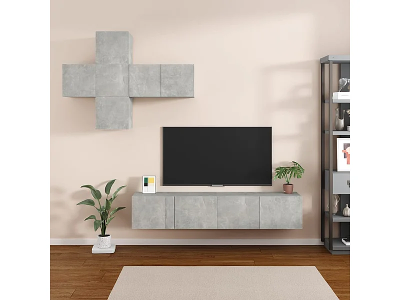 7-tlg. TV-Schrank-Set Betongrau Holzwerkstoff