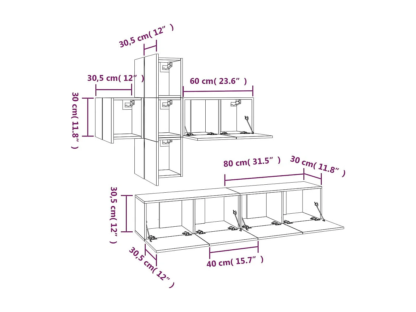 7-tlg. TV-Schrank-Set Betongrau Holzwerkstoff
