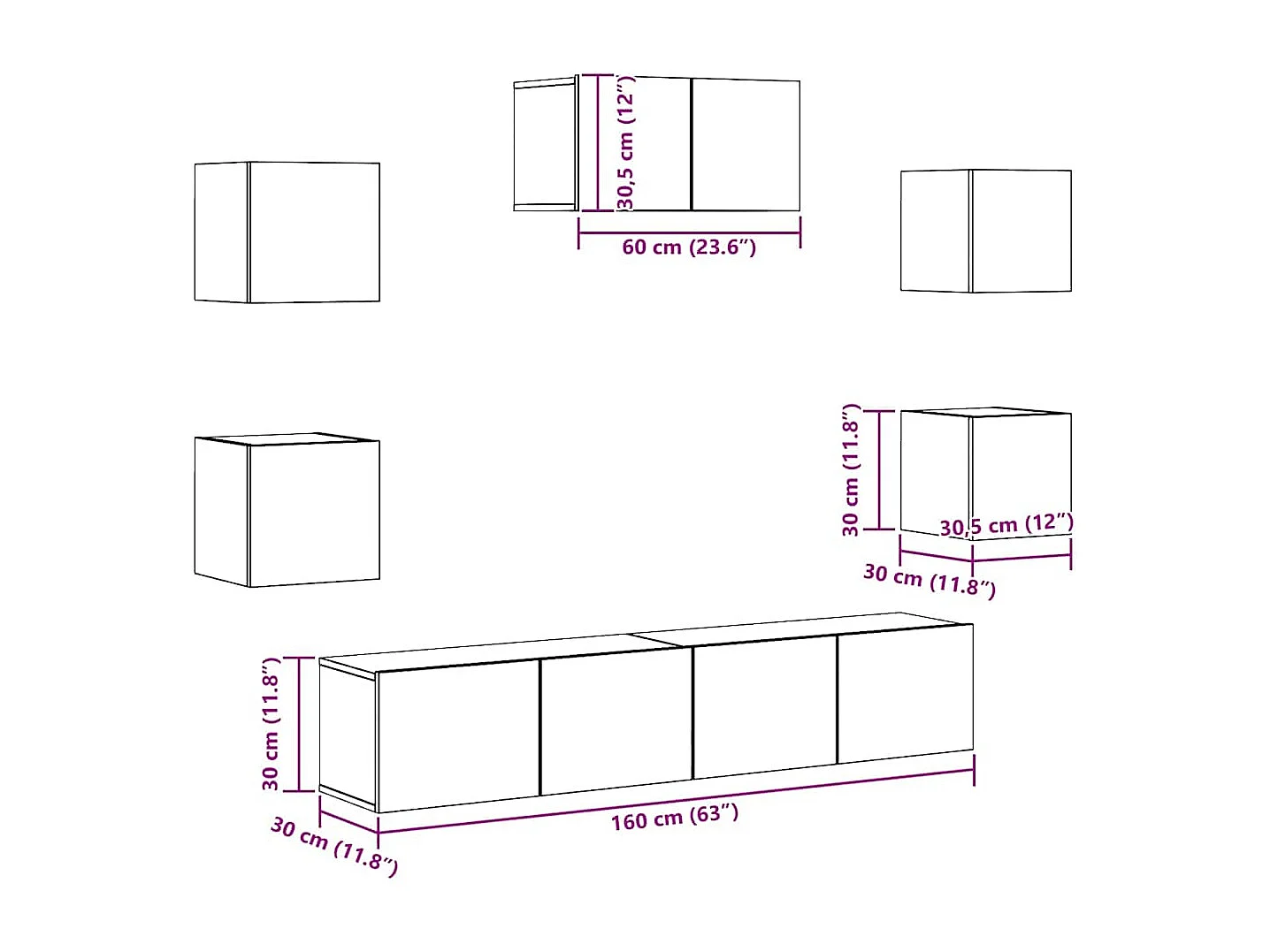 Ensemble de meubles TV 7 pcs Gris béton Bois d'ingénierie