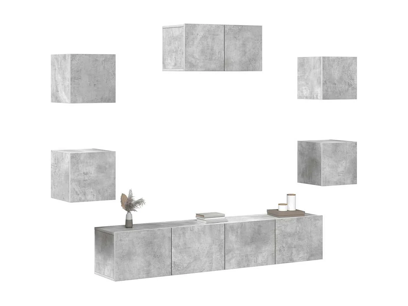 Ensemble de meubles TV 7 pcs Gris béton Bois d'ingénierie