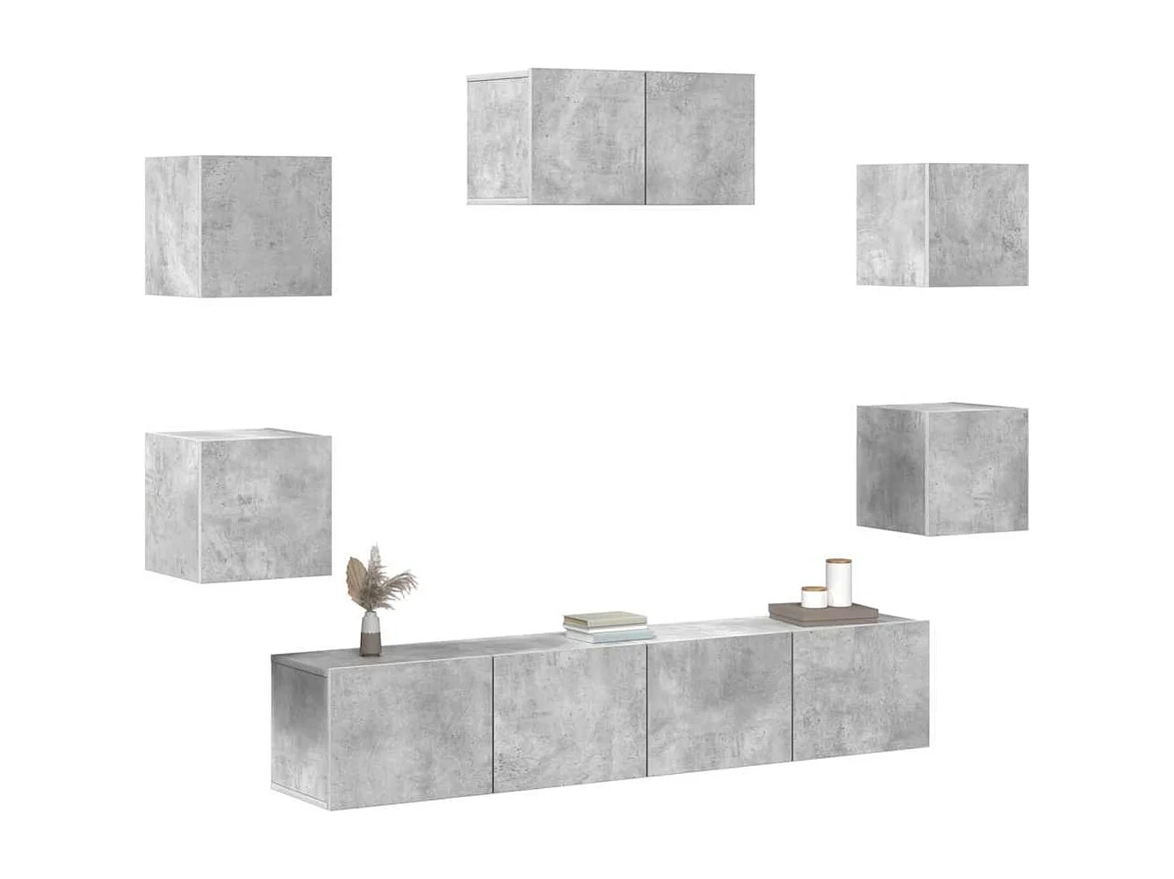 Ensemble de meubles TV 7 pcs Gris béton Bois d'ingénierie