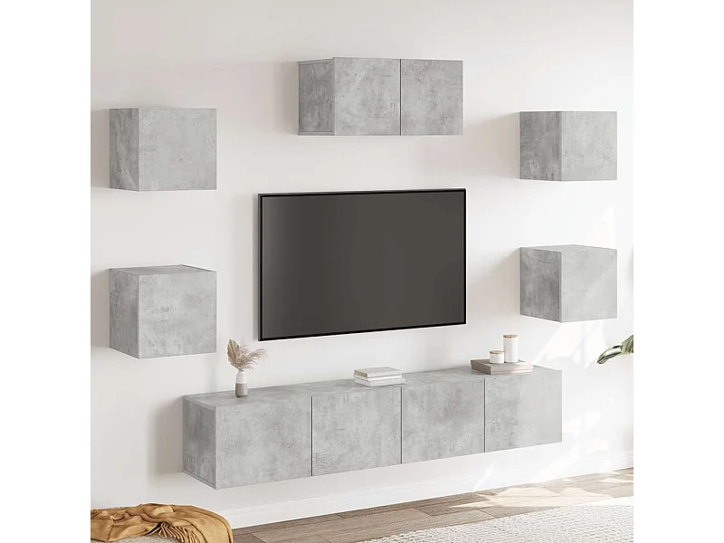 Juego de mueble TV 7 piezas madera contrachapada gris hormigón