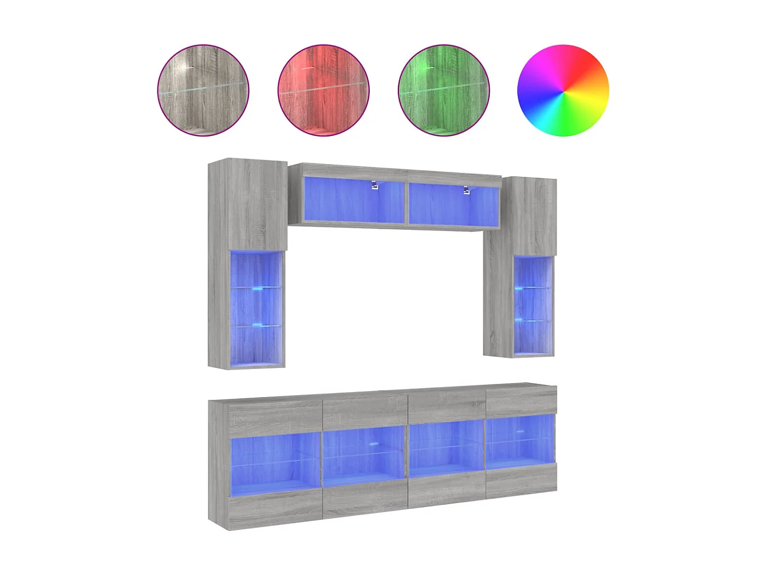Ensemble de meubles TV muraux 6pcs et lumières LED sonoma gris