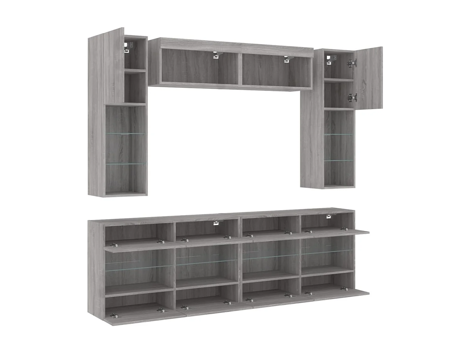 Ensemble de meubles TV muraux 6pcs et lumières LED sonoma gris