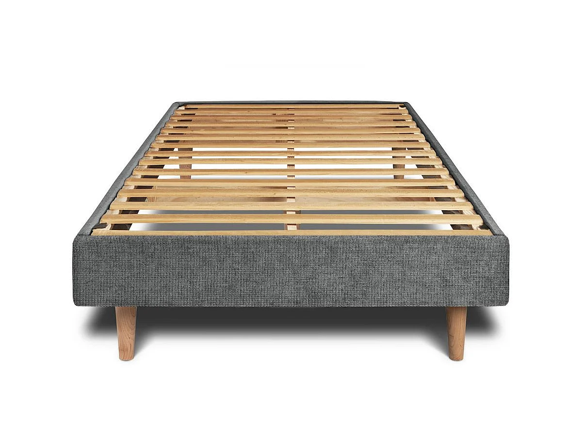 Lit 90x190cm avec tête de lit tapissier tissu et sommier kit gris anthracite - Hauteur totale : 29cm