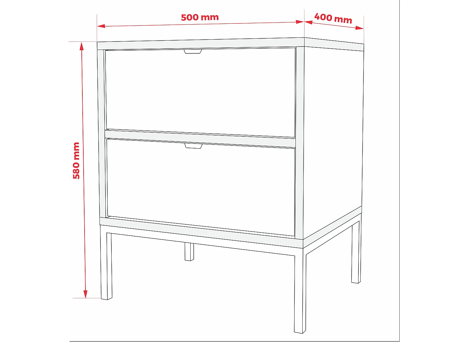 Table de chevet avec deux tiroirs et cadre, poignée dorée, Cappuccino, 50 x 40 x 58 cm