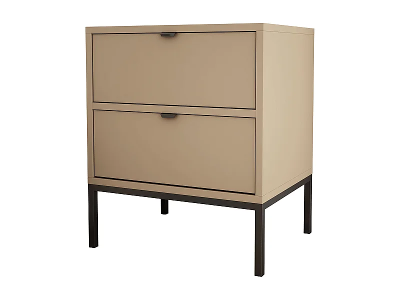 Table de chevet avec deux tiroirs et cadre, poignée dorée, Cappuccino, 50 x 40 x 58 cm