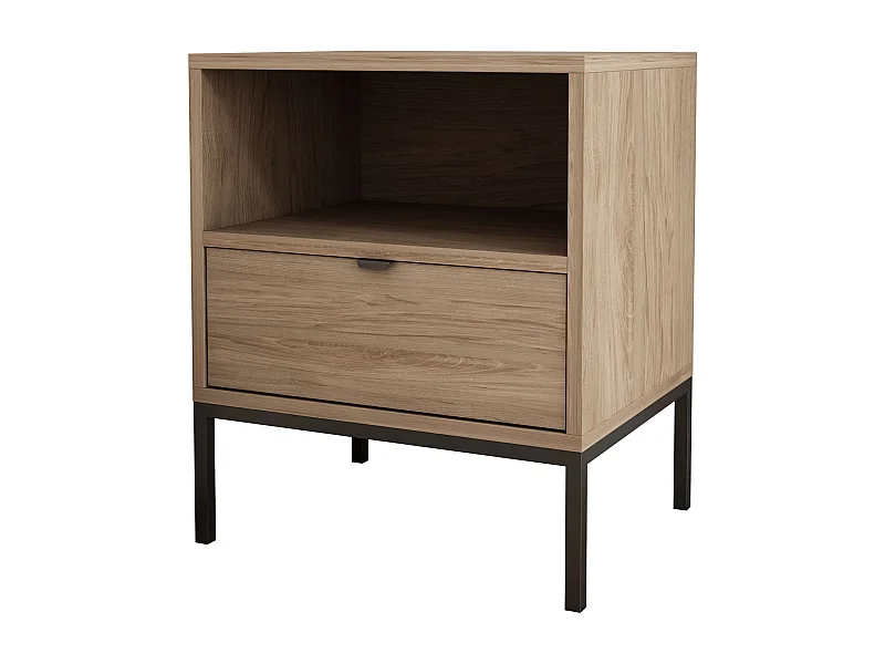 Table de chevet avec tiroir et cadre, poignée dorée, Noyer foncé Rockford, 50 x 40 x 58 cm