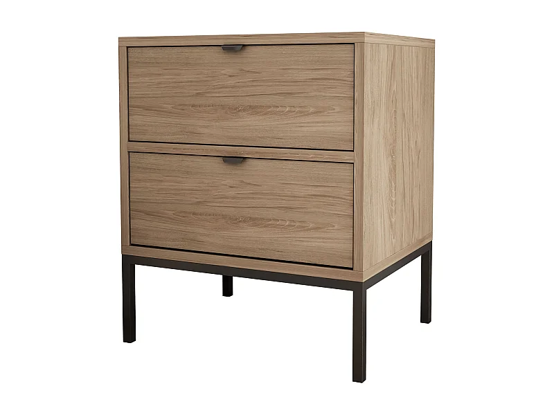 Table de chevet avec deux tiroirs et cadre, poignée dorée, Noyer foncé Rockford, 50 x 40 x 58 cm