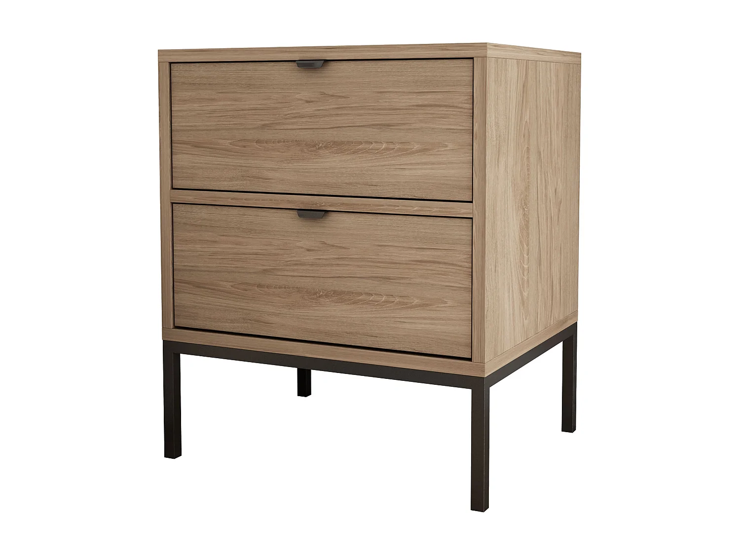 Table de chevet avec deux tiroirs et cadre, poignée dorée, Noyer foncé Rockford, 50 x 40 x 58 cm