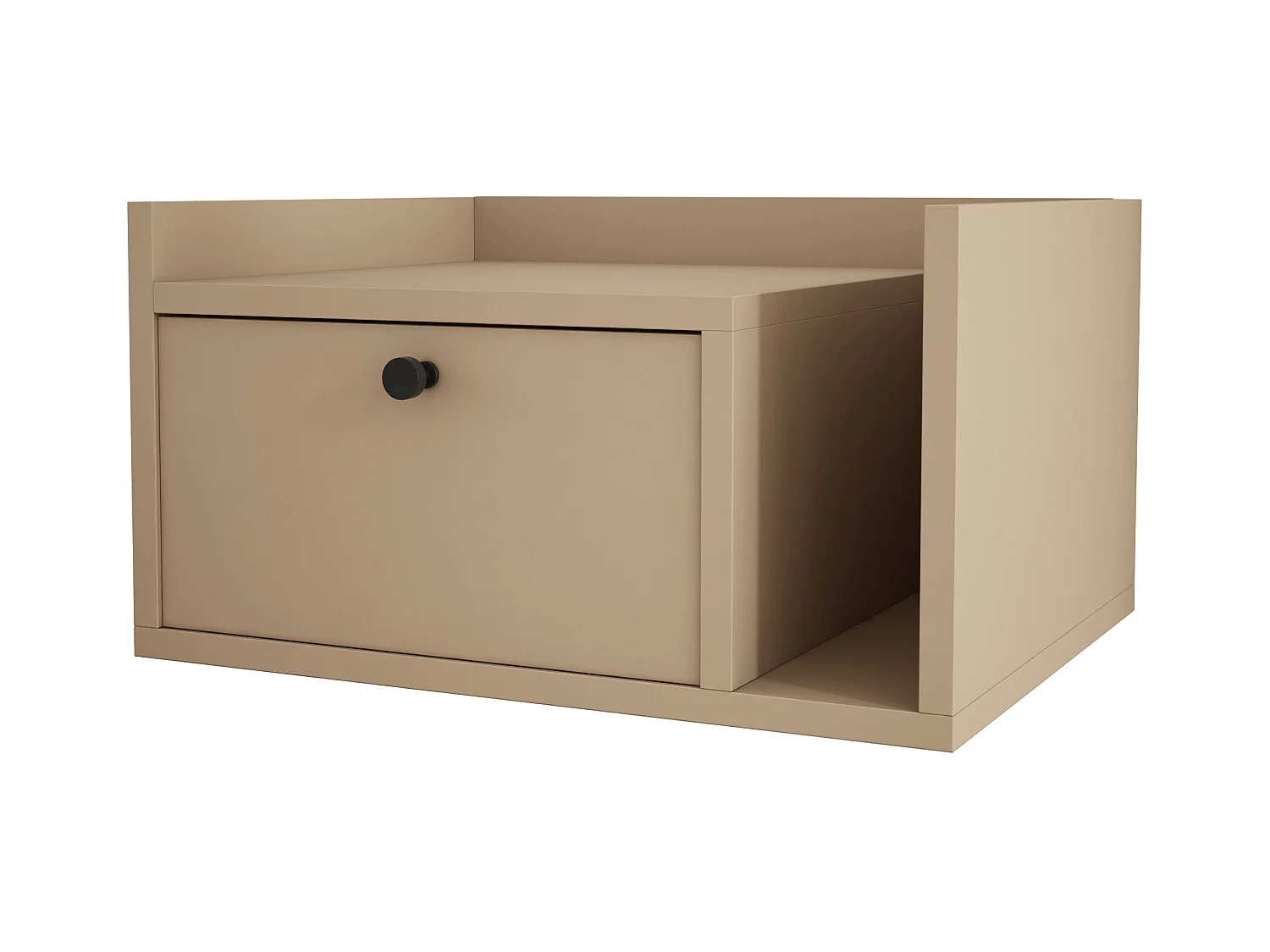 Mesa de cabeceira com gaveta e puxador dourado, cor CAPPUCCINO, 50 x 35 x 27 cm, lado esquerdo