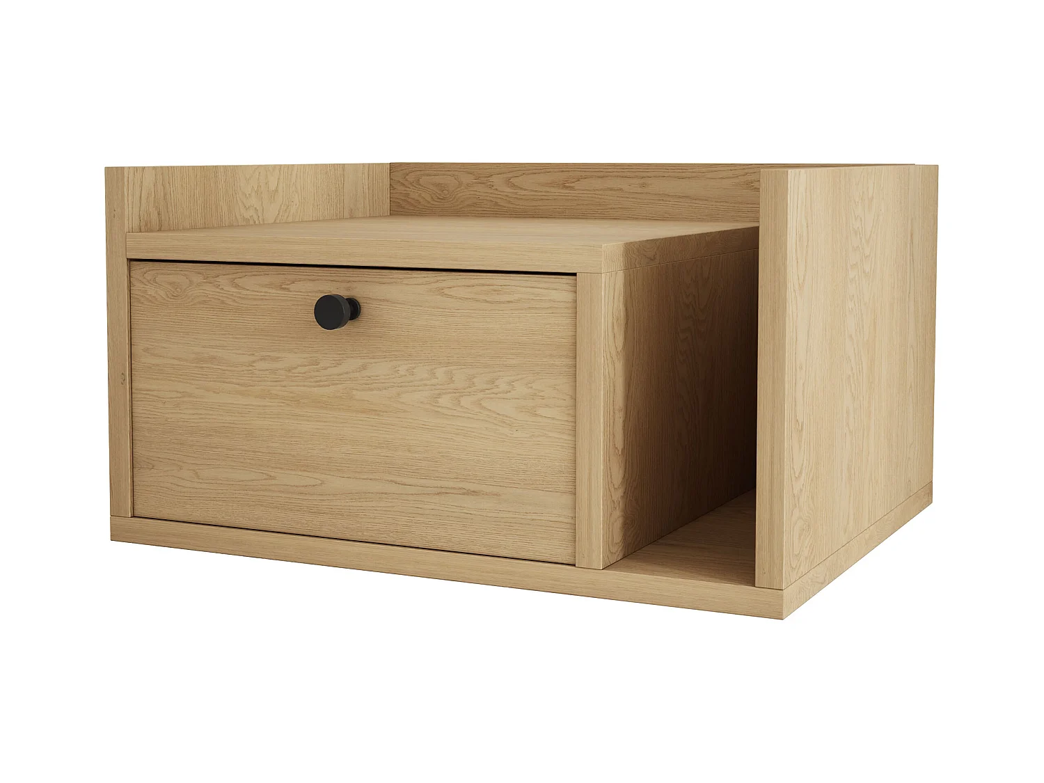 Nachtkastje met lade en gouden handgreep, Cremona eiken, 50 x 35 x 27 cm, linkerzijde