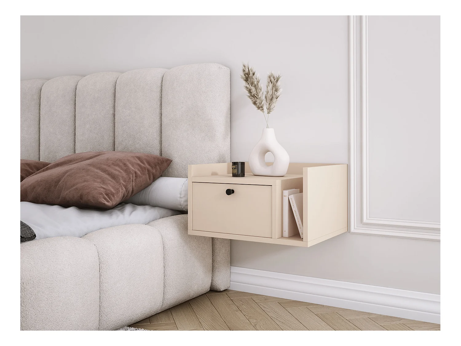 Mesa de cabeceira com gaveta e puxador dourado, Caxemira, 50 x 35 x 27 cm, lado esquerdo