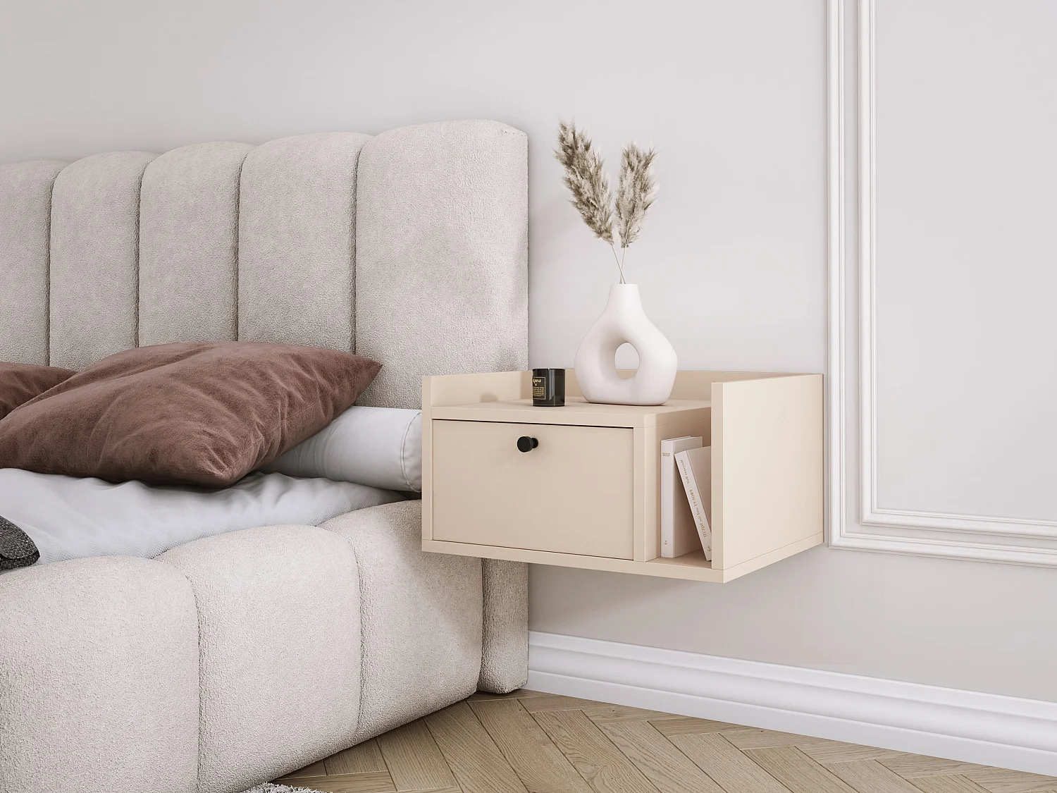 Table de chevet avec tiroir et poignée dorée, Cachemire, 50 x 35 x 27 cm, côté gauche