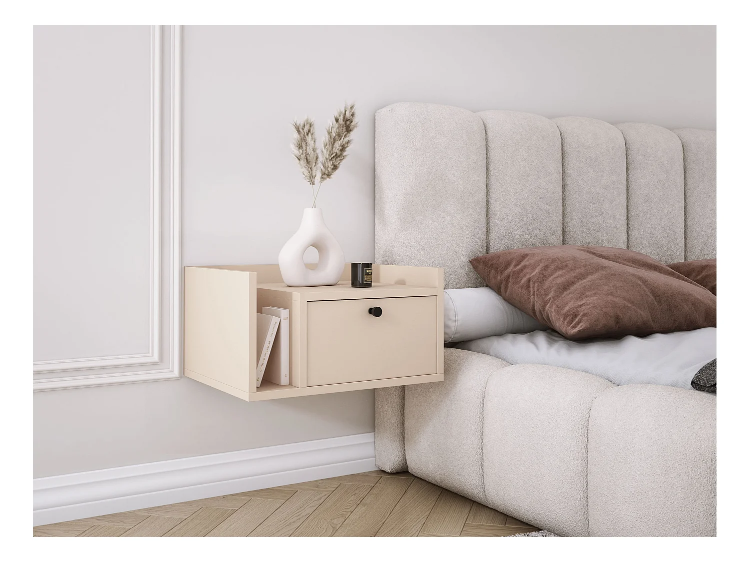 Table de chevet avec tiroir et poignée dorée, Cachemire, 50 x 35 x 27 cm, côté droit