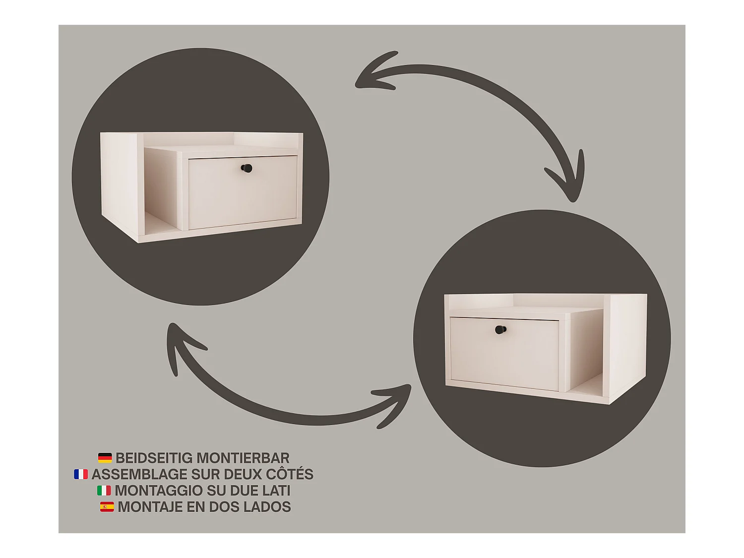 Table de chevet avec tiroir et poignée dorée, Cachemire, 50 x 35 x 27 cm, côté droit