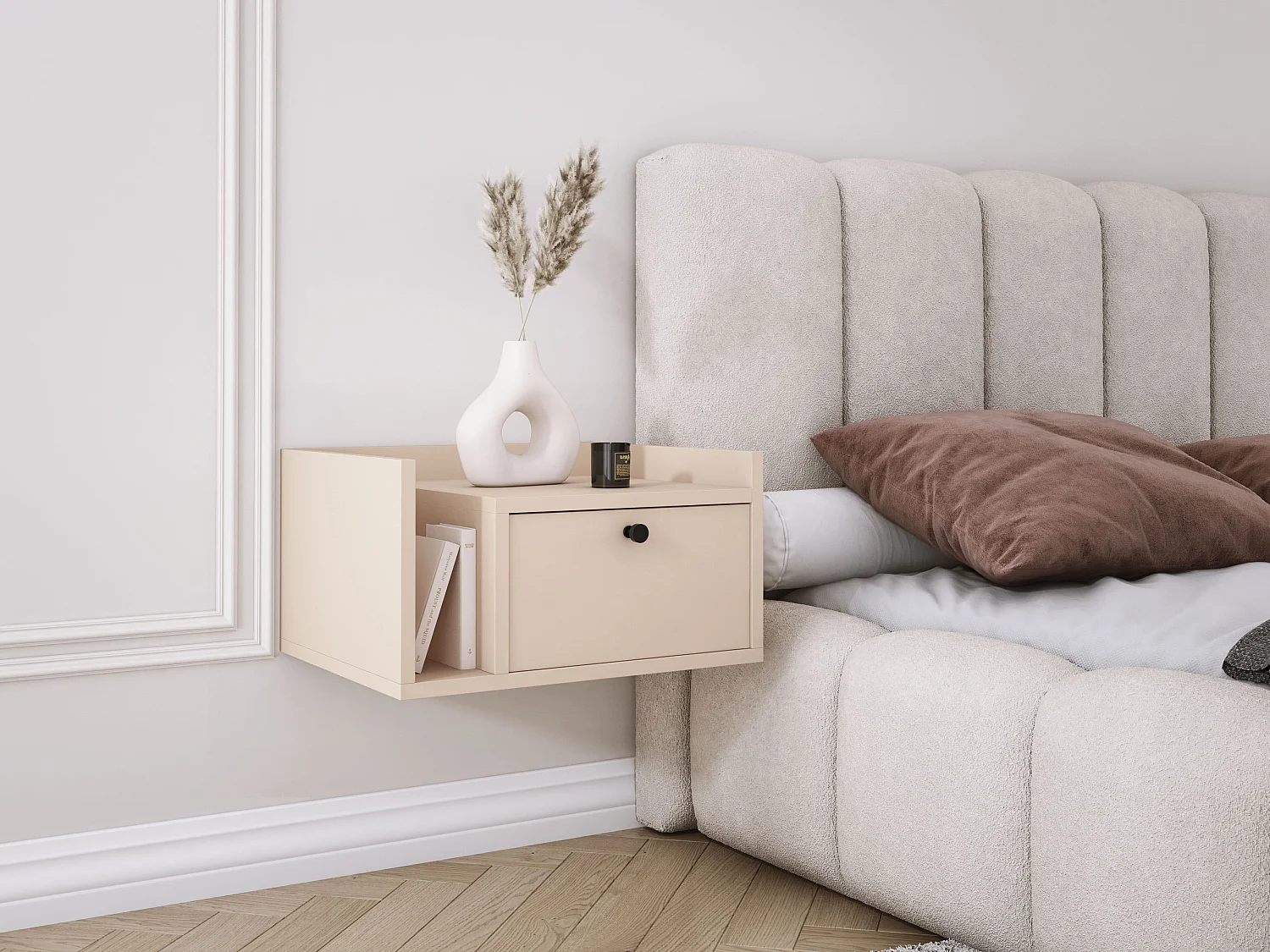 Table de chevet avec tiroir et poignée dorée, Cachemire, 50 x 35 x 27 cm, côté droit