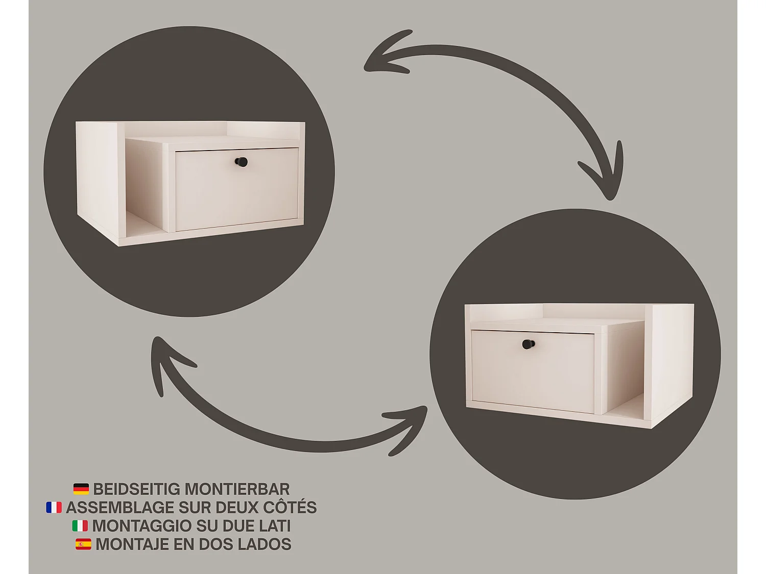 Table de chevet avec tiroir et poignée dorée, Cachemire, 50 x 35 x 27 cm, côté droit