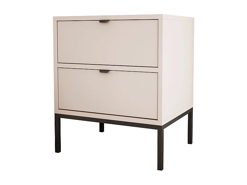 Nachtkastje met twee lades en frame, gouden handgreep, Kasjmier, 50 x 40 x 58 cm