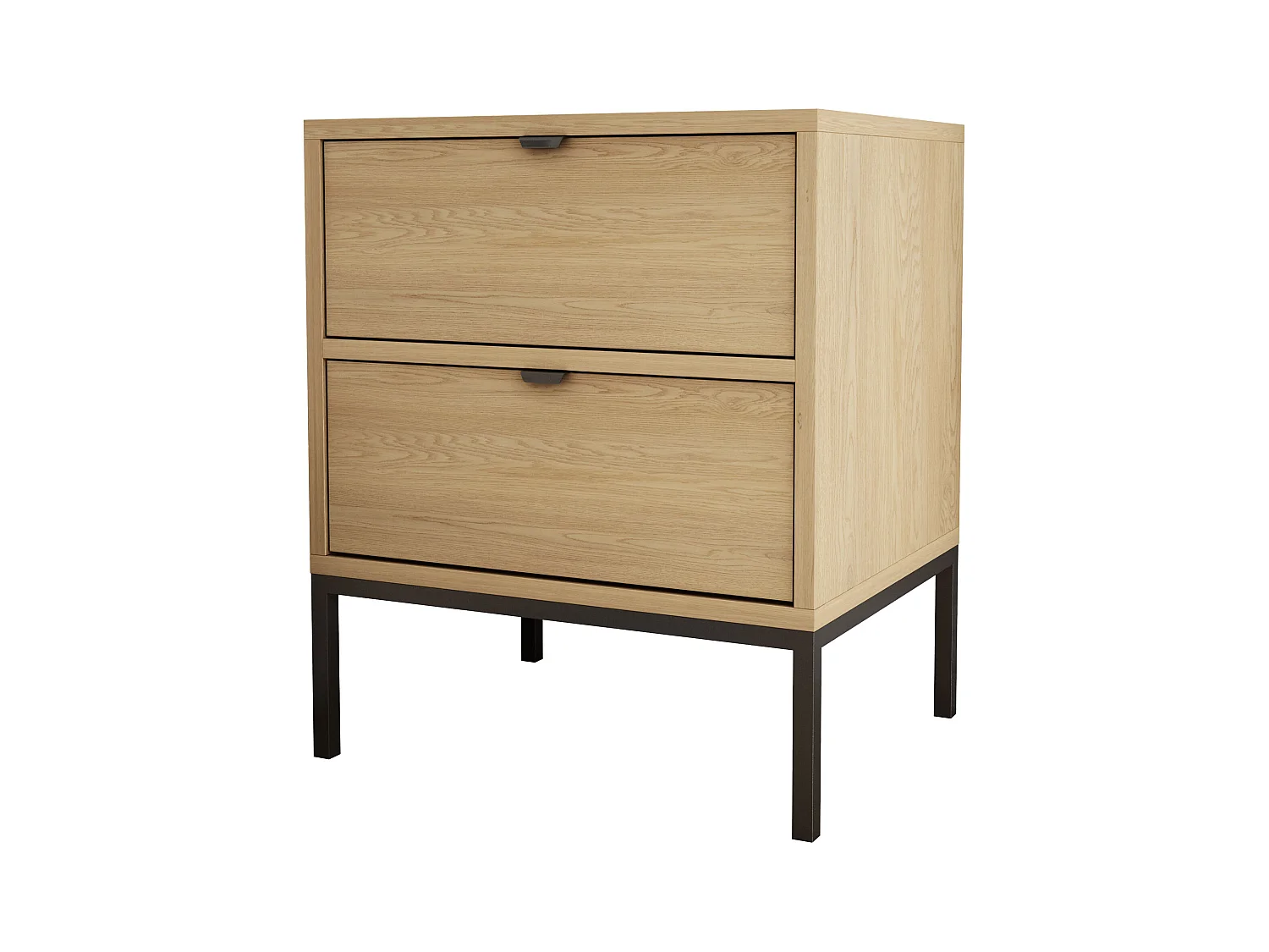 Table de chevet avec deux tiroirs et cadre, poignée dorée , Chêne Cremona, 50 x 40 x 58 cm