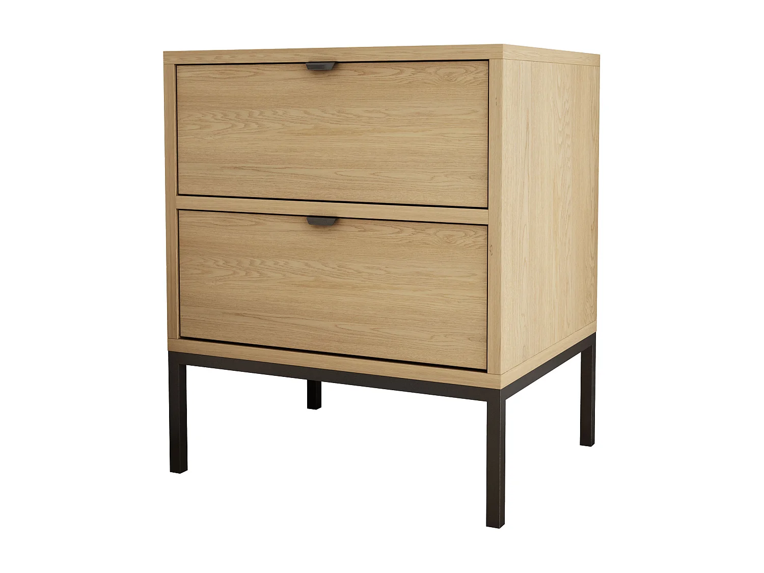 Table de chevet avec deux tiroirs et cadre, poignée dorée , Chêne Cremona, 50 x 40 x 58 cm