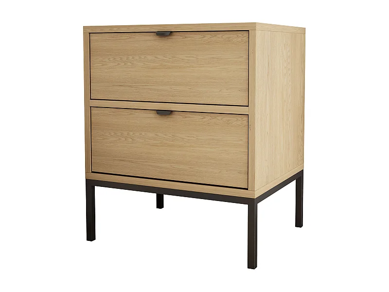 Table de chevet avec deux tiroirs et cadre, poignée dorée , Chêne Cremona, 50 x 40 x 58 cm