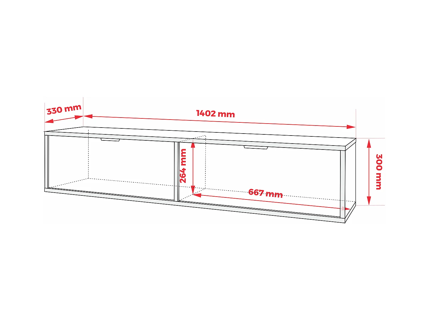 Mueble de TV colgante, negro, 30 x 140 x 33 cm, tiradores negros