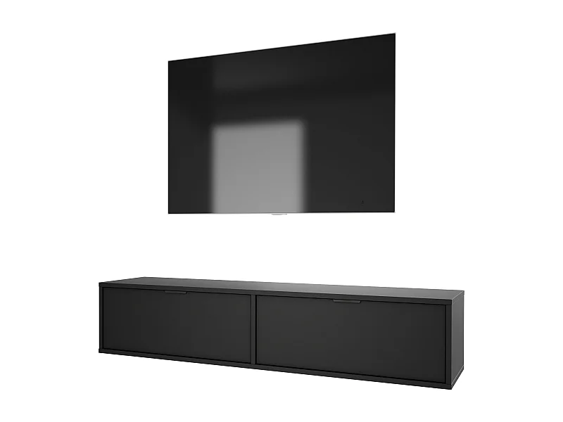 Móvel de TV de parede, preto, 30 x 140 x 33 cm, puxadores pretos