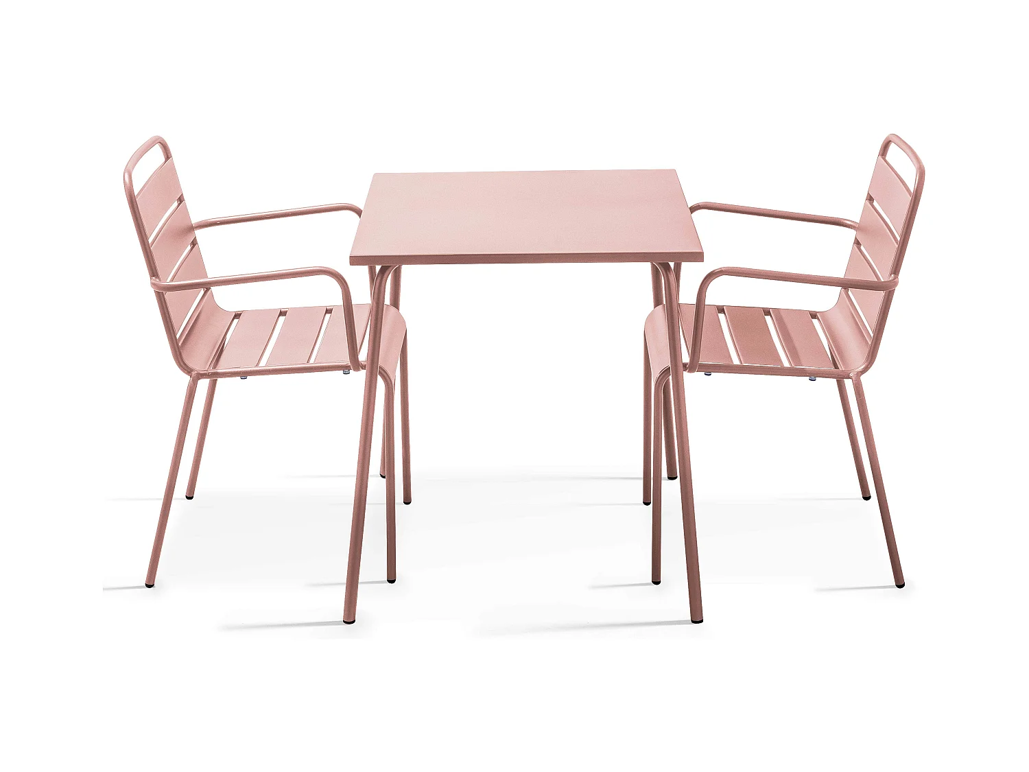 Ensemble table de jardin carrée et 2 fauteuils acier Rose poudré - Palavas