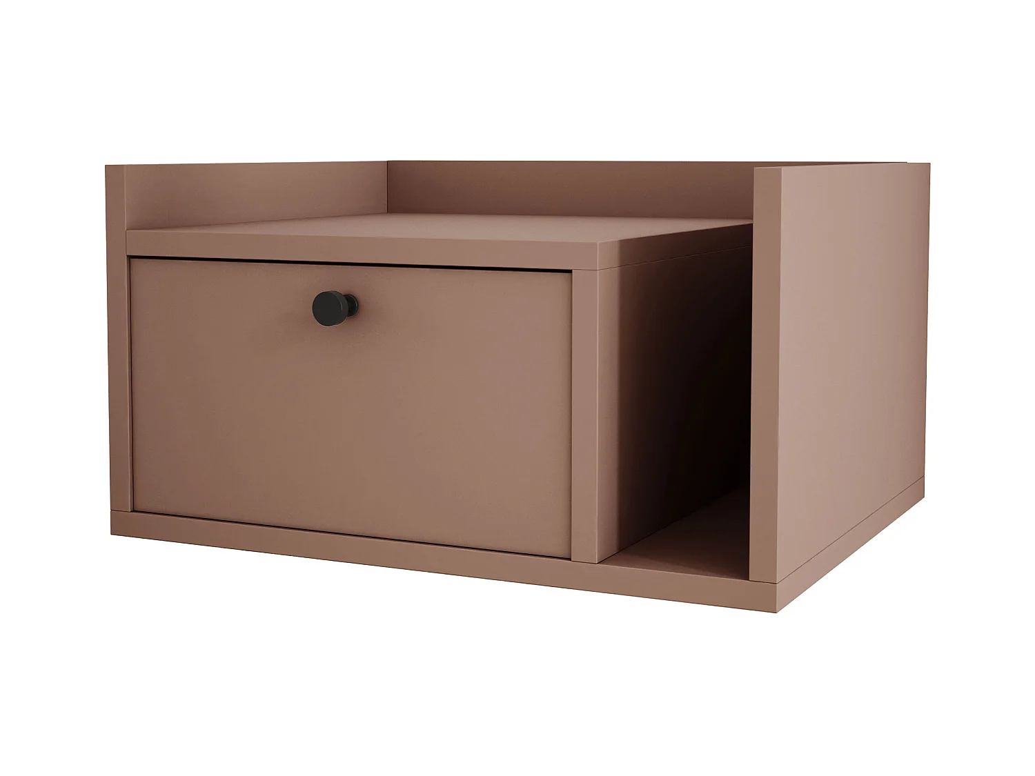 Mesita de noche con cajón y tirador dorado, color CAJUN, 50 x 35 x 27 cm, lado izquierdo