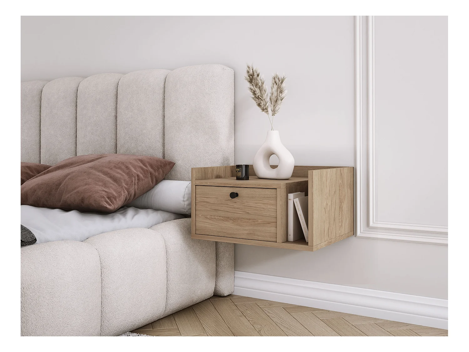 Table de chevet avec tiroir et poignée dorée, Noyer foncé Rockford, 50 x 35 x 27 cm, côté gauche