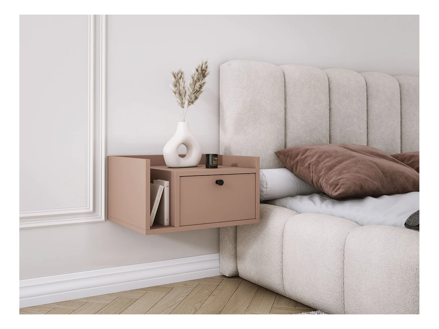 Mesita de noche con cajón y tirador dorado, color CAJUN, 50 x 35 x 27 cm, lado derecho