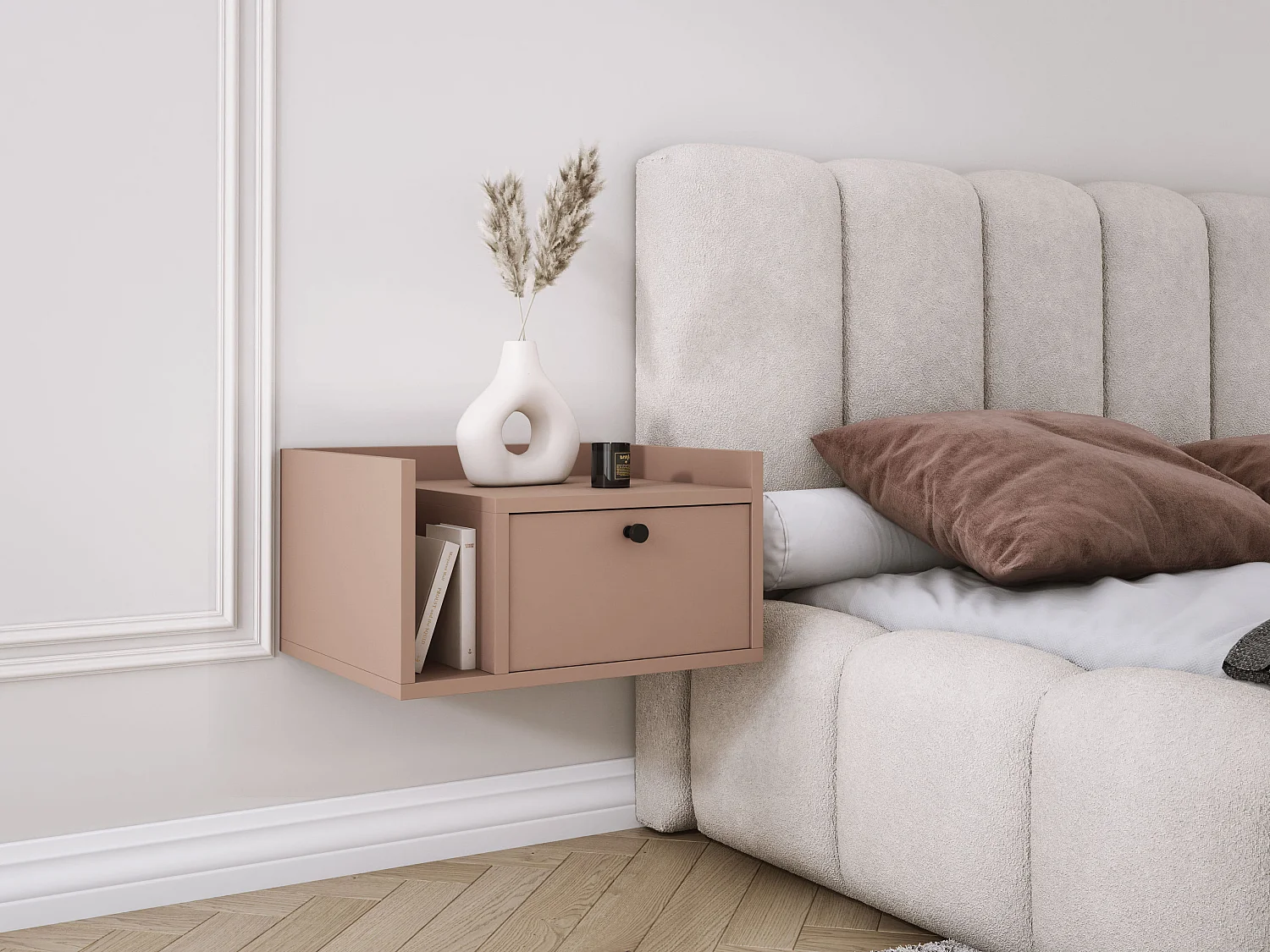 Comodino con cassetto e maniglia dorata, colore CAJUN, 50 x 35 x 27 cm, lato destro