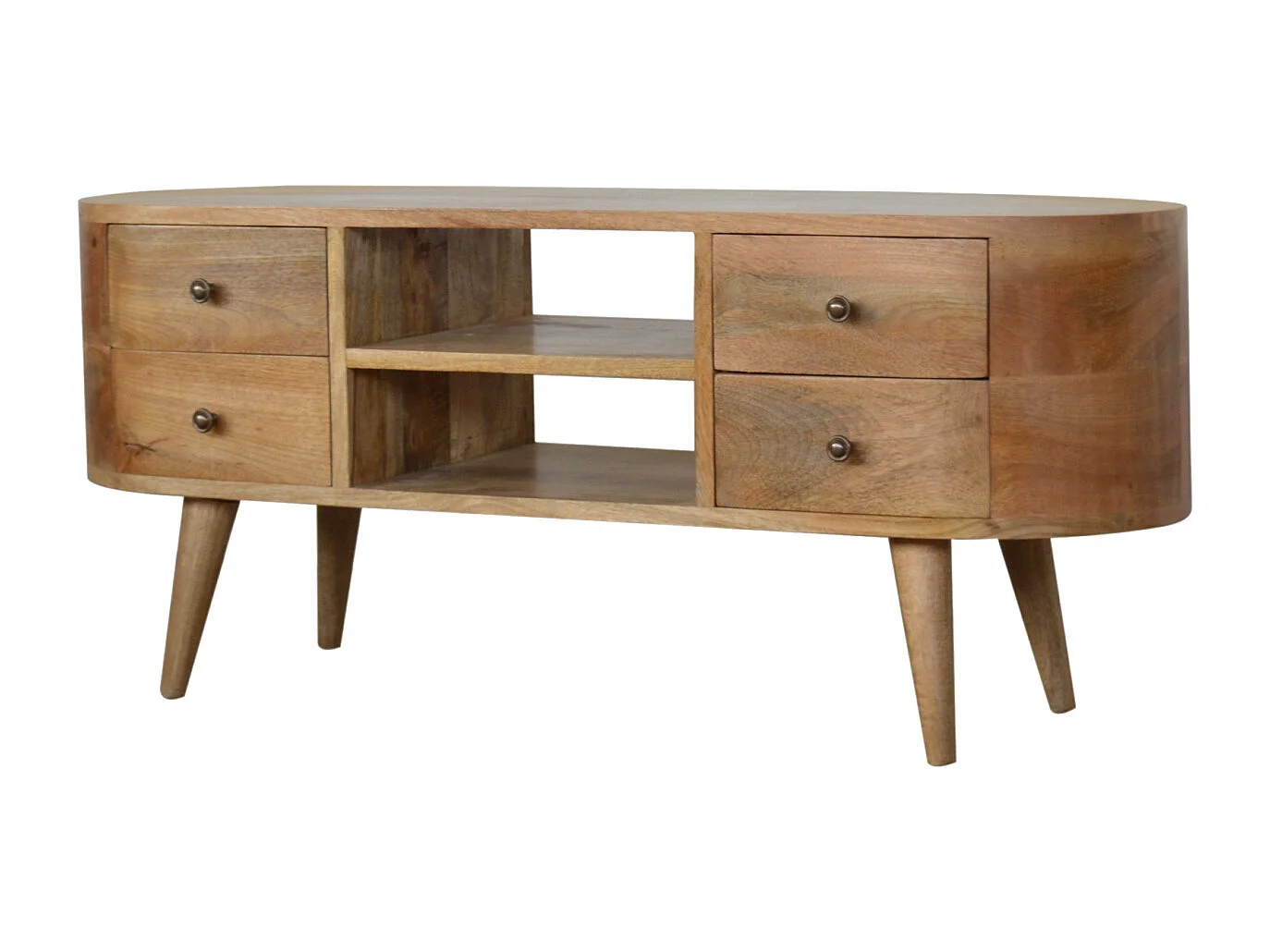 Artisan Furniture Solid Wood Rounded Entertainment Unit, Beige, 4Drawers