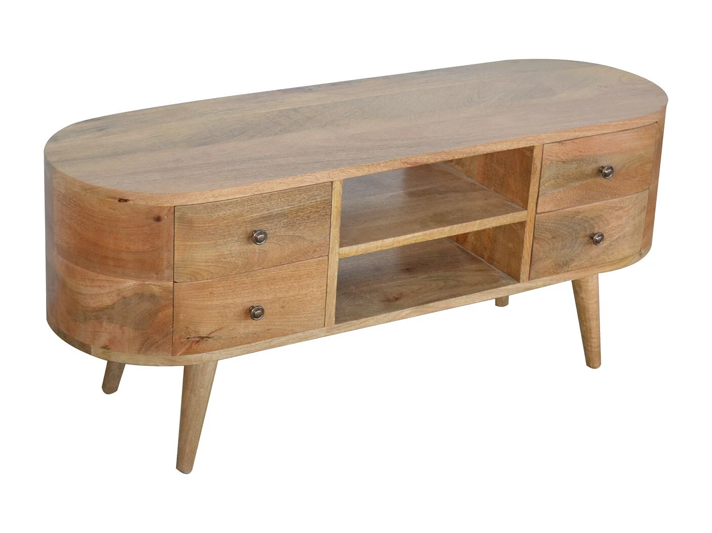 Artisan Furniture Solid Wood Rounded Entertainment Unit, Beige, 4Drawers