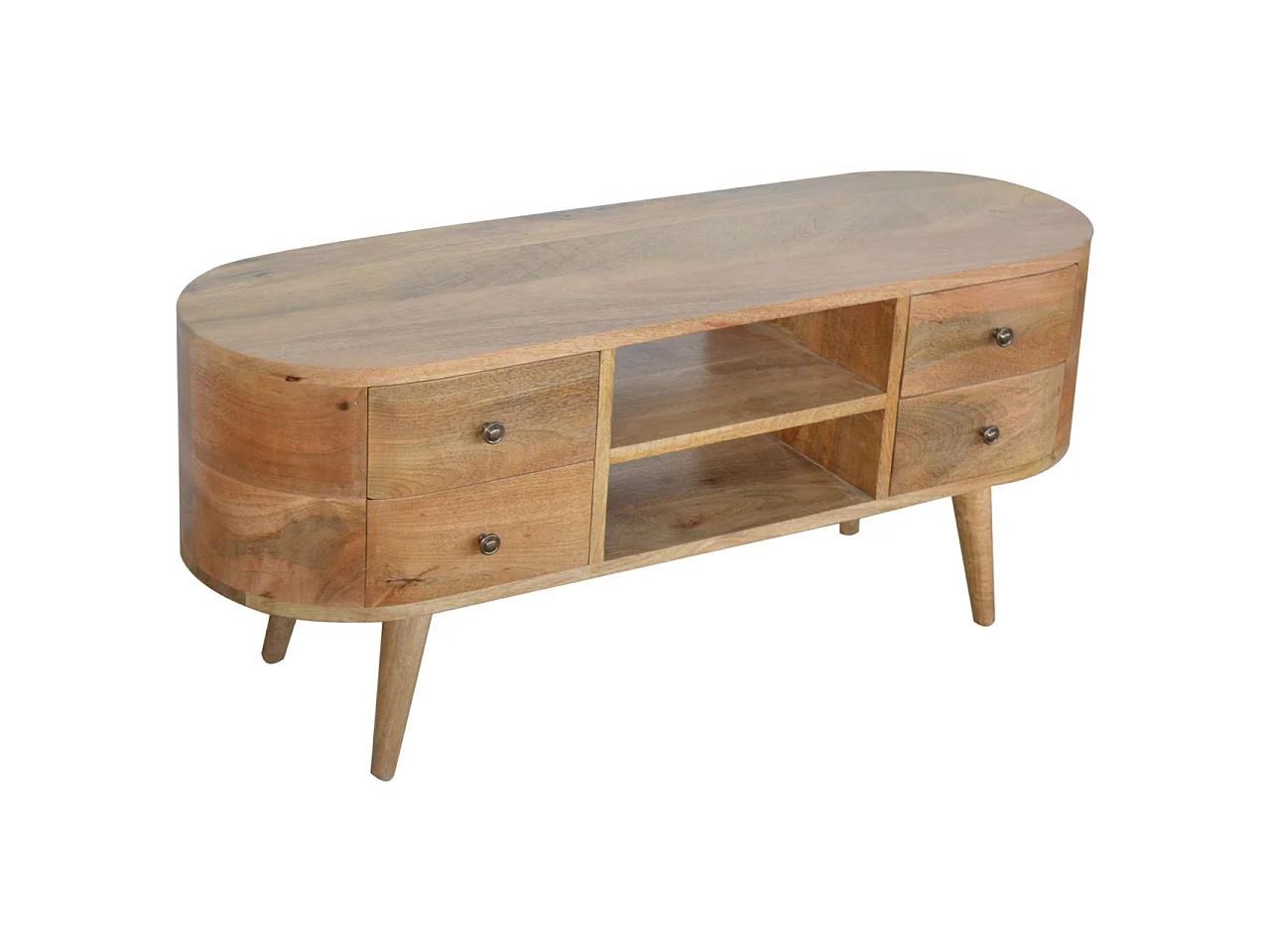 Artisan Furniture Solid Wood Rounded Entertainment Unit, Beige, 4Drawers