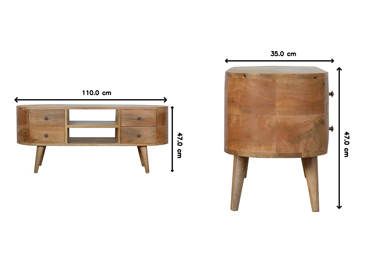 Artisan Furniture Solid Wood Rounded Entertainment Unit, Beige, 4Drawers