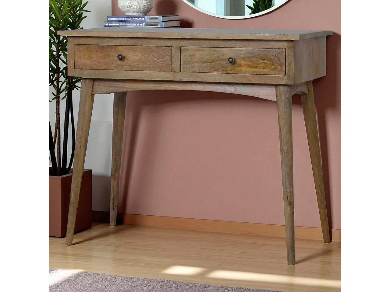 Artisan Furniture Solid Wood Hallway 2 Drawer Console Table, Brown