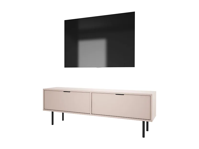 Meuble TV Cachemire, 45 x 140 x 33cm, poignées noires, pieds 15 cm