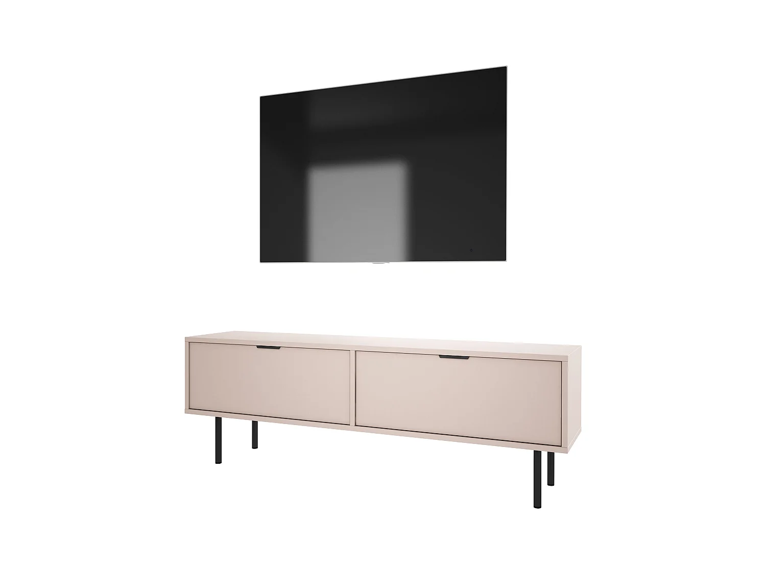 Meuble TV Cachemire, 45 x 140 x 33cm, poignées noires, pieds 15 cm