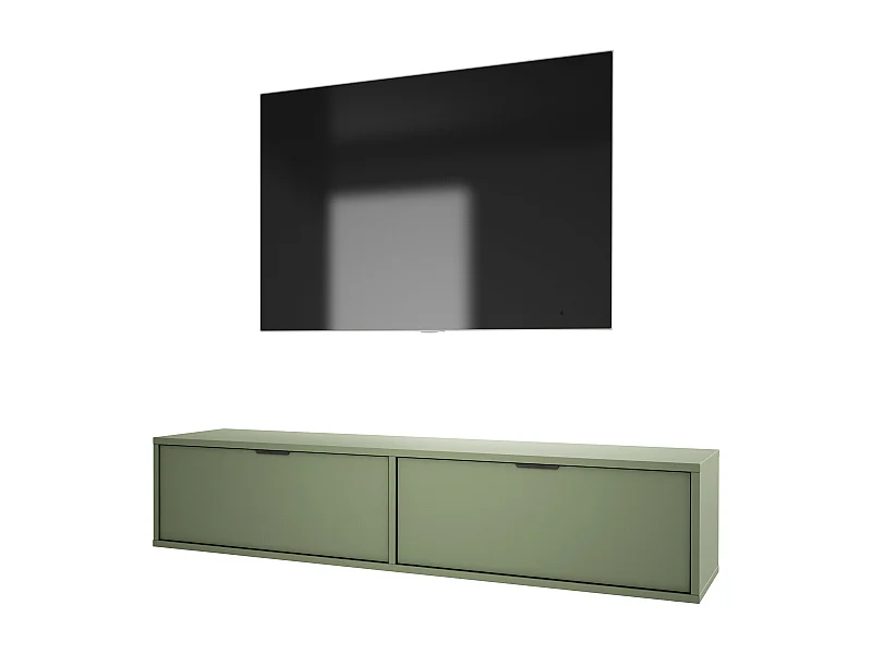 Meuble TV suspendu, Sage, 30 x 140 x 33cm, poignées noires