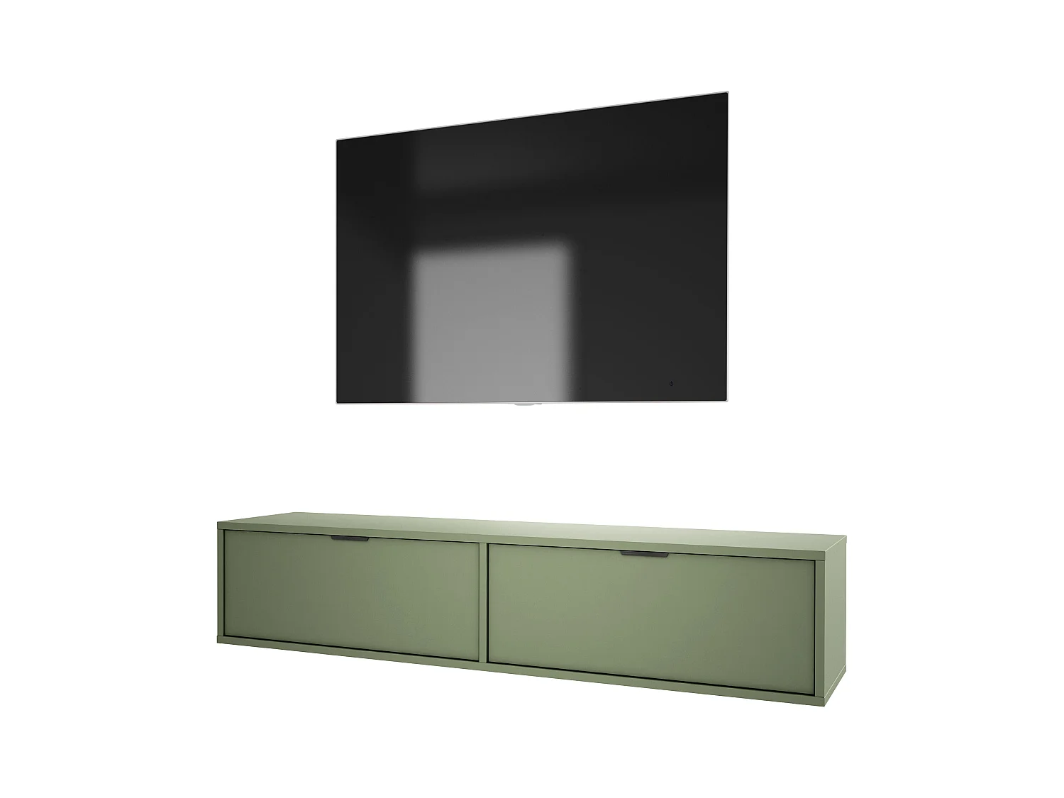 Meuble TV suspendu, Sage, 30 x 140 x 33cm, poignées noires